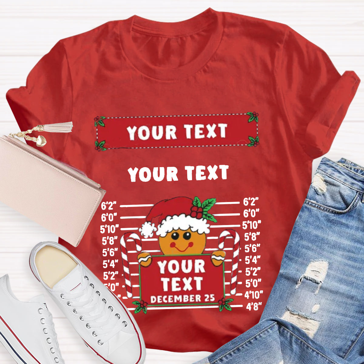 Personalized Text Funny Gingerbread Inmate Christmas Teacher T-Shirt