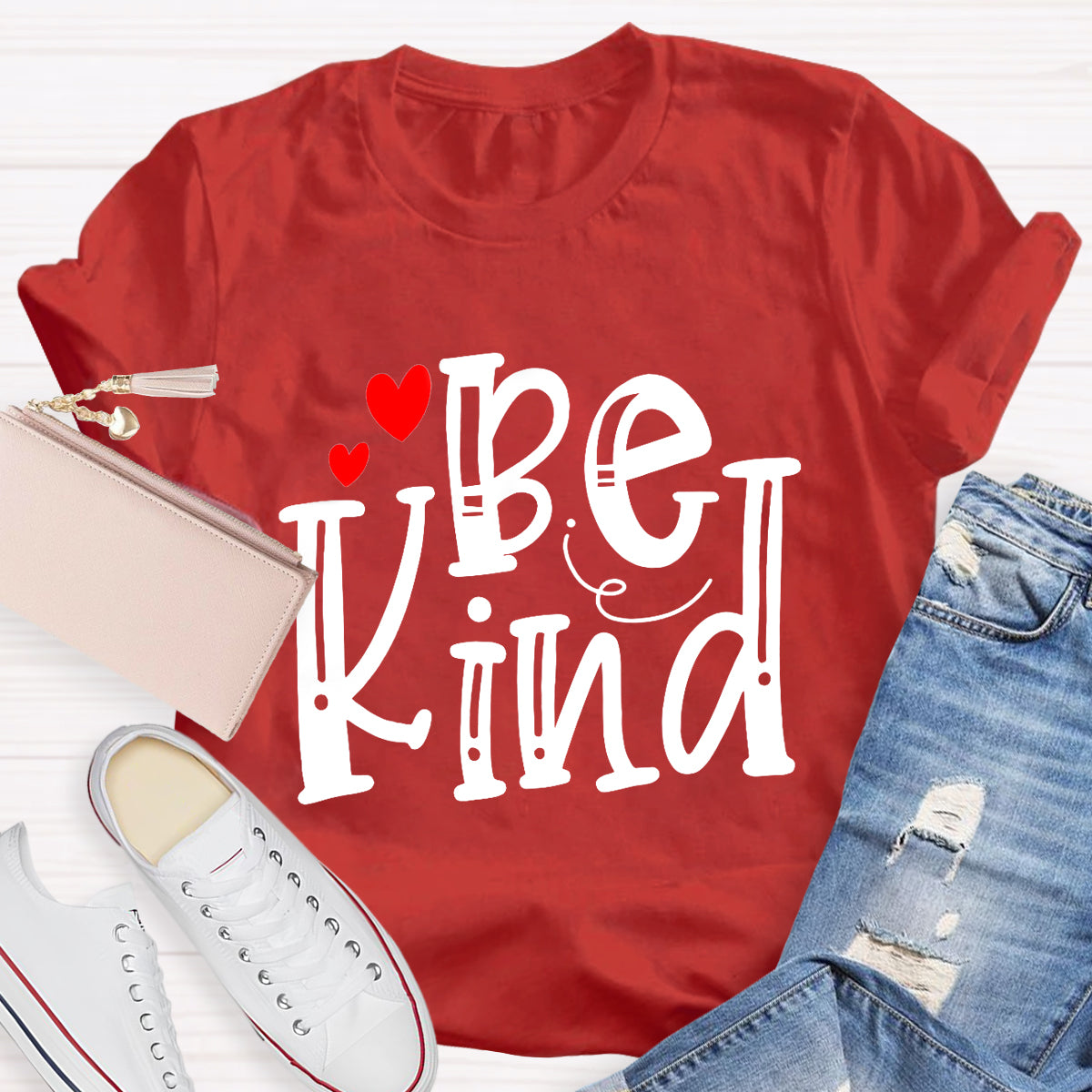 Be Kind Red Heart Teacher T-Shirt