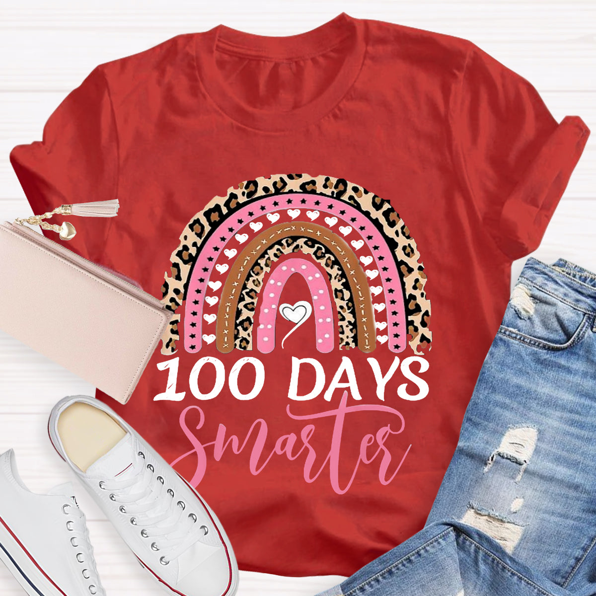 100 Day Smarter Leopard RainbowT-Shirt