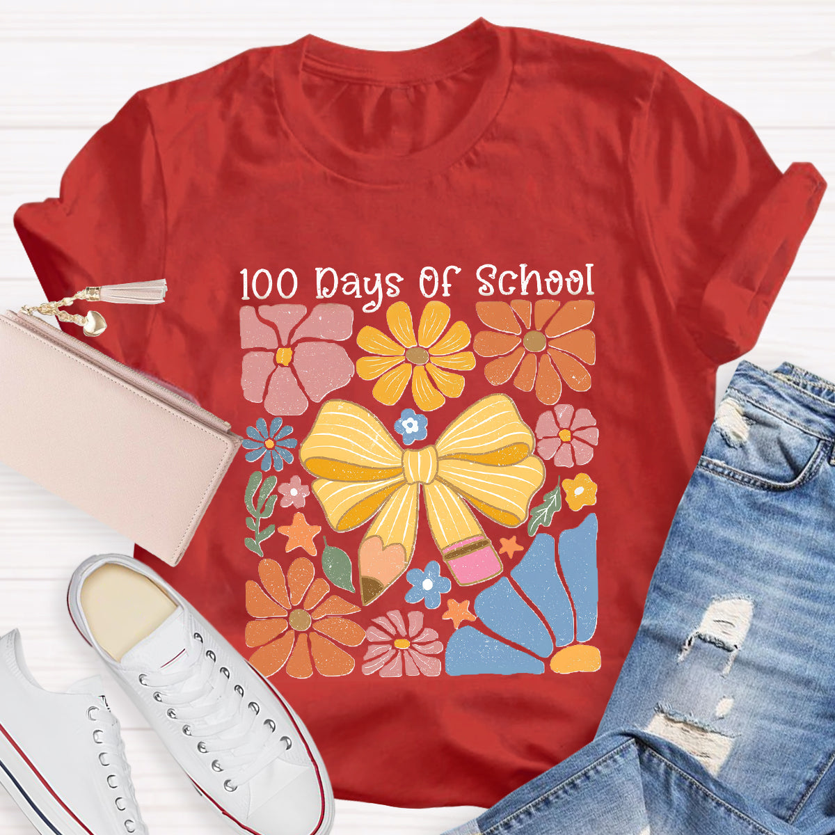 100 Days Of School Floral Teacher T-Shirt