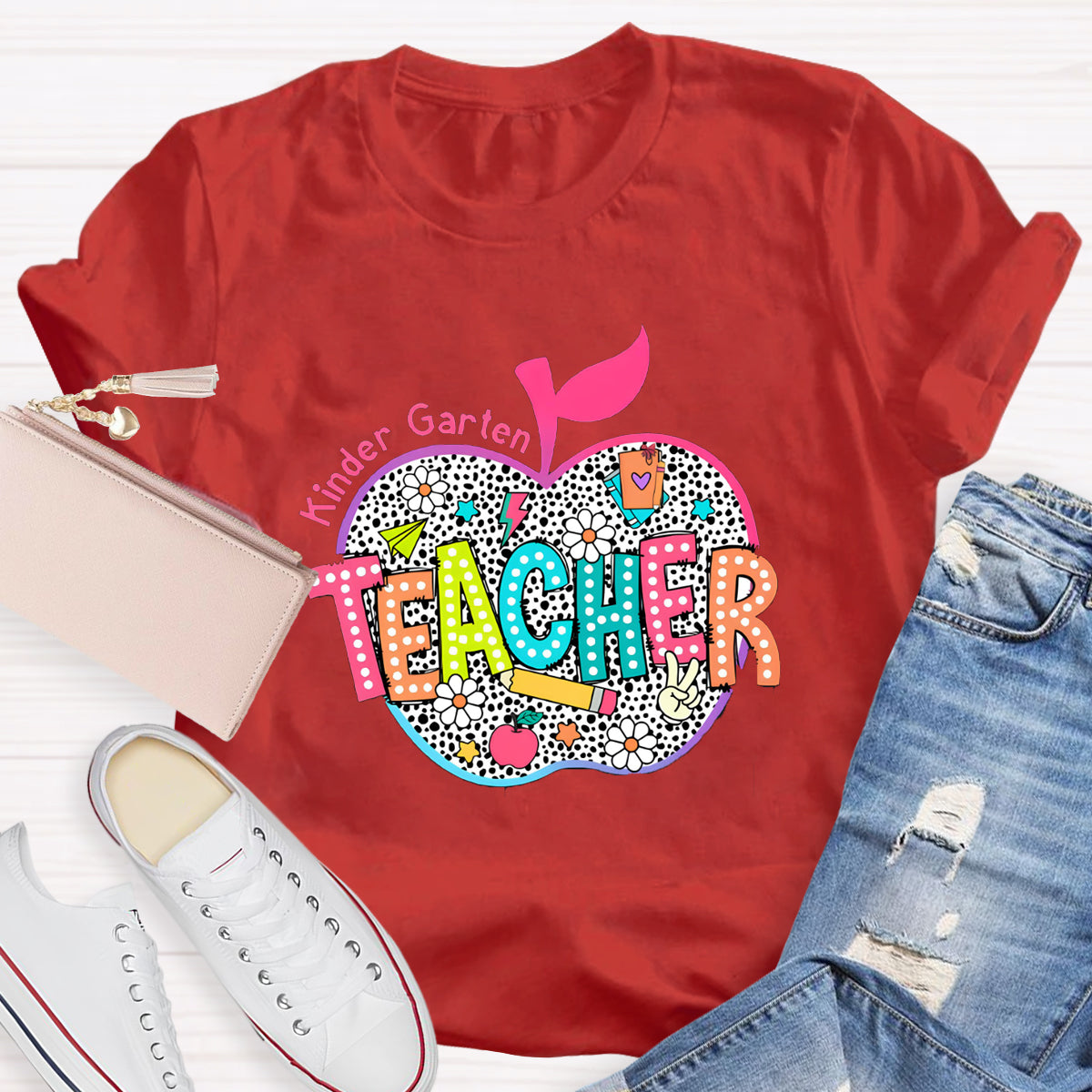 Personalized Neon Leopard Apple Grade Teacher T-Shirt