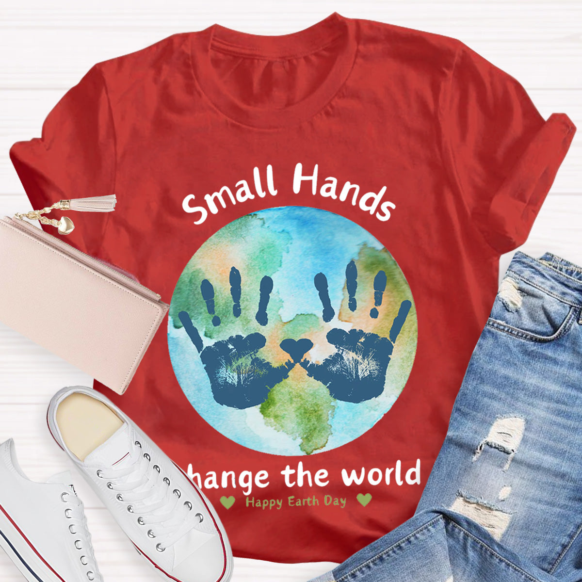 Earth Day Activity Handprint Small Hands Teacher T-Shirt