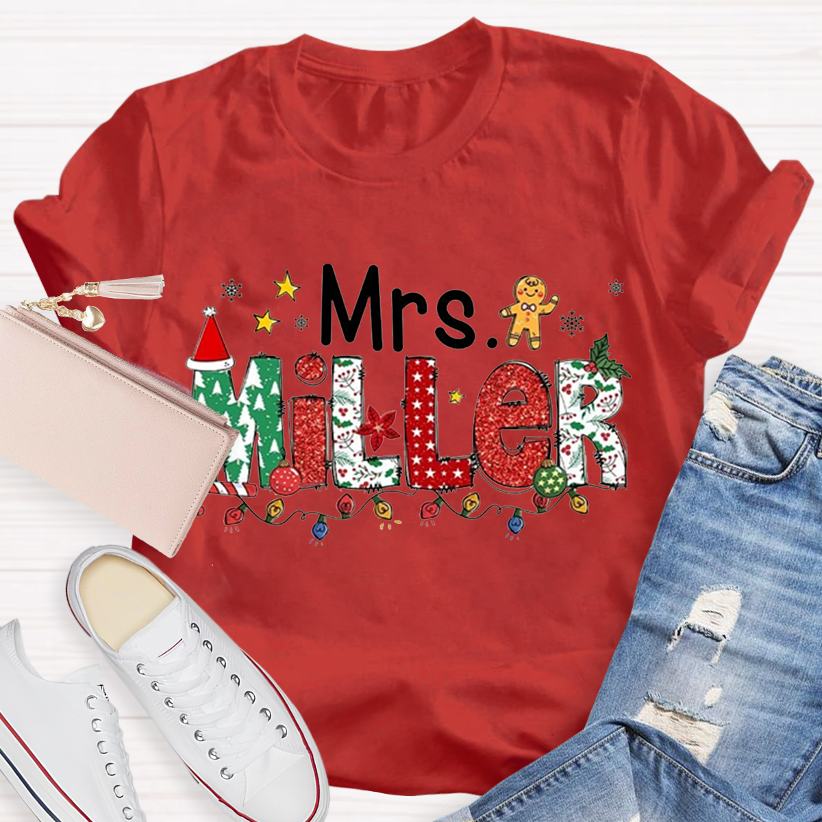 Personalized Name Christmas Teacher T-Shirt