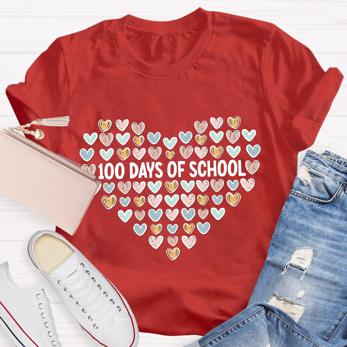 100 Days Of School Heart Teacher T-Shirt