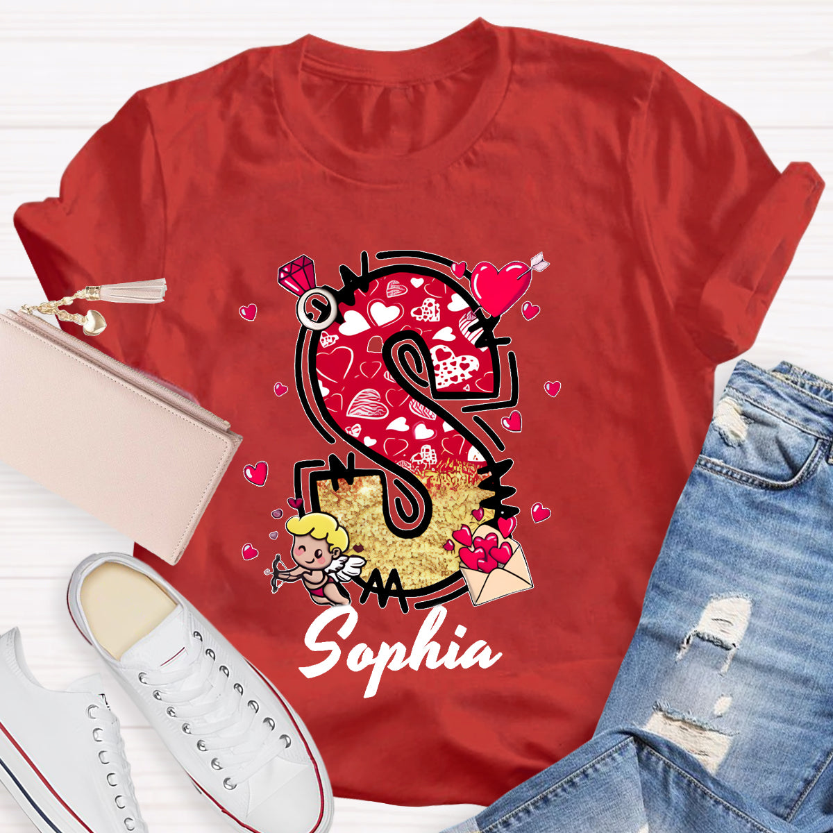 Personalized Name Valentine Day Alphabet T-Shirt