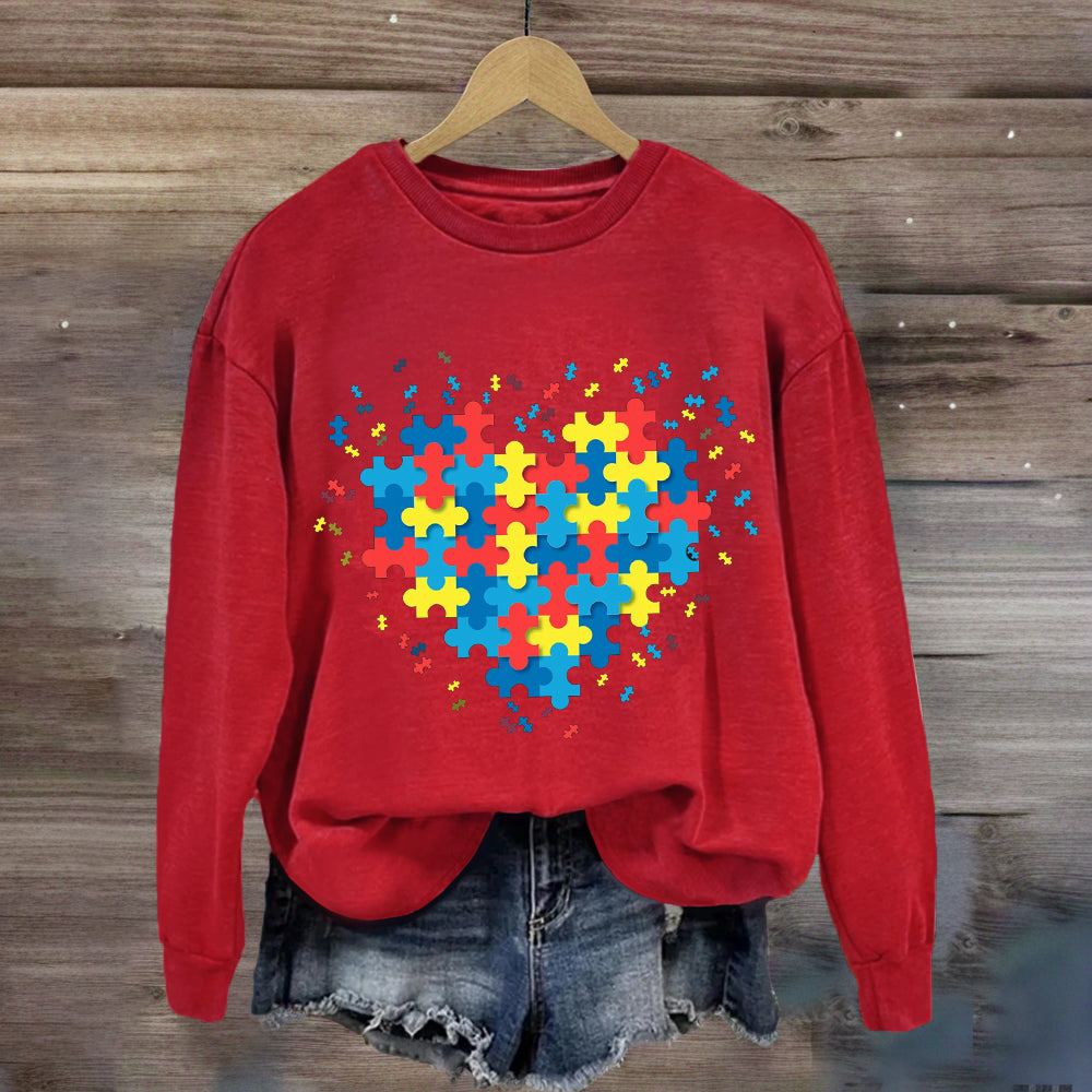 Autism Awareness Puzzle Colorful Heart Sweatshirt