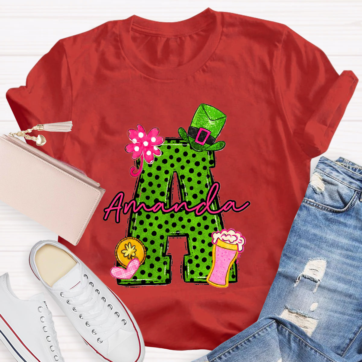 Personalized Name St Patrick's Day Hat Flower -Shirt