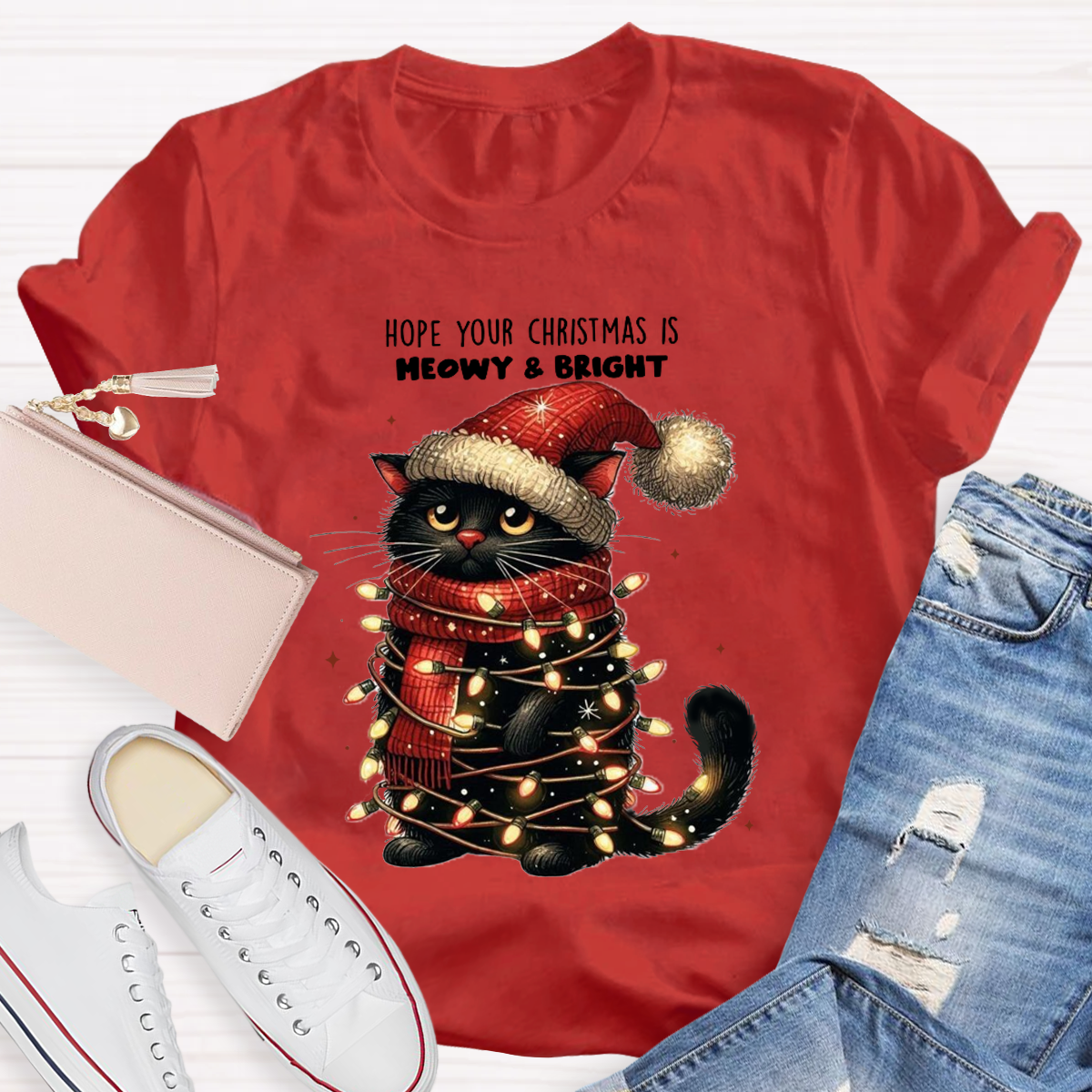 Hope Your Christmas Is Meowy And Bright Teacher T-Shirt