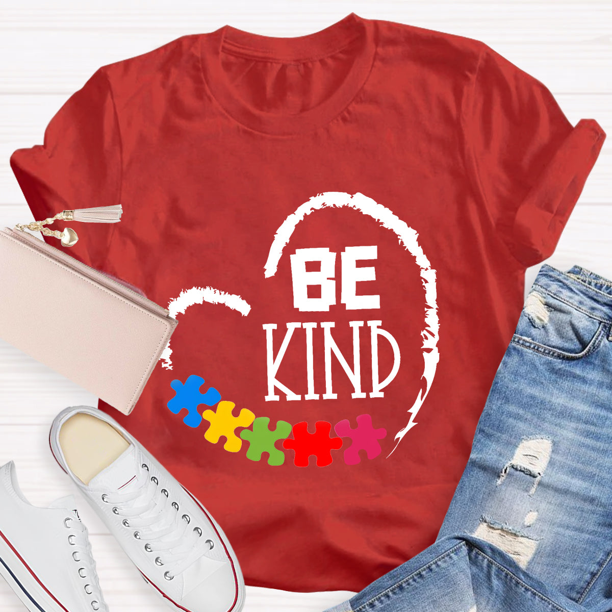 Be Kind Heart Puzzle Teacher T-Shirt