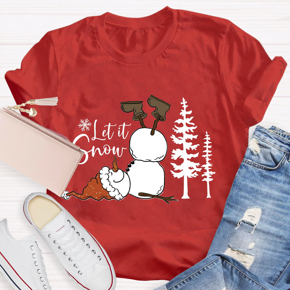 Funny Snowman Christmas Let it Snow Teacher T-Shirt