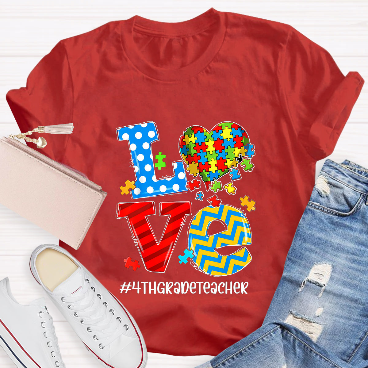 Personalized Grade Teacher Love Students With Heart T-Shirt