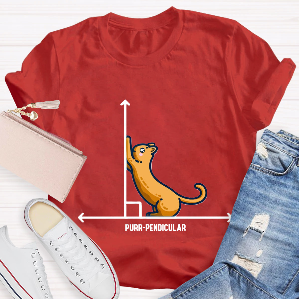 Purr-Pendicular Cute Maths Cat T-Shirt