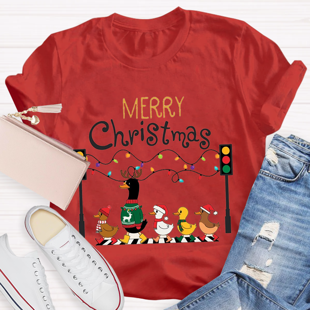 Merry Christmas Funny Duck Teacher T-Shirt