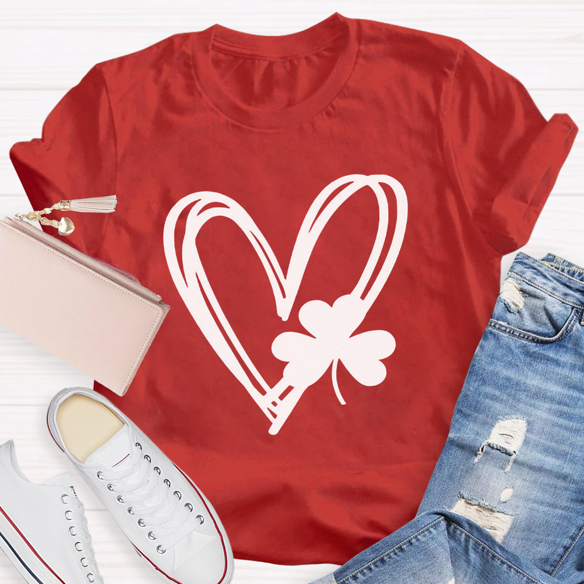 Shamrock And Hand Drawn Heart St Patty's Day T-Shirt