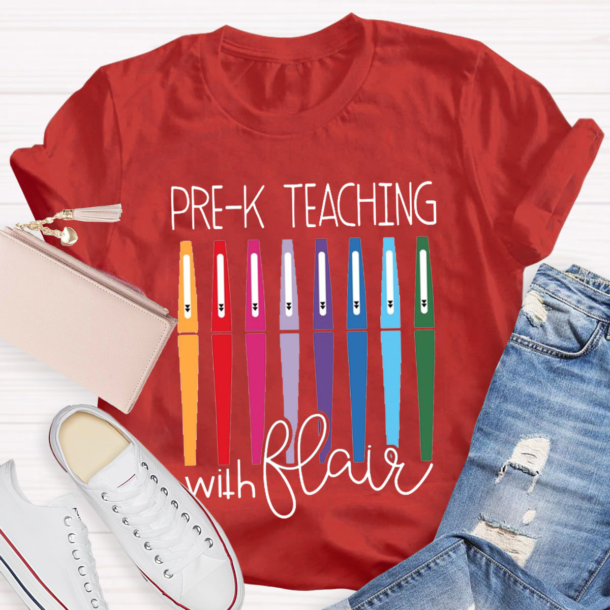 Personalize Grade Pre-k Teaching With Flair Teacher T-Shirt