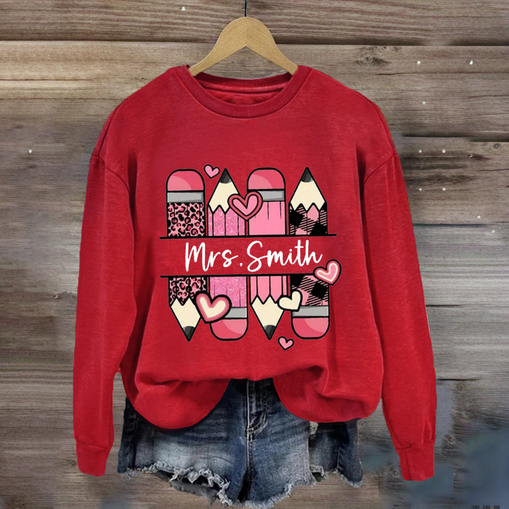 Personalized Name Pink Pencil Heart Sweatshirt