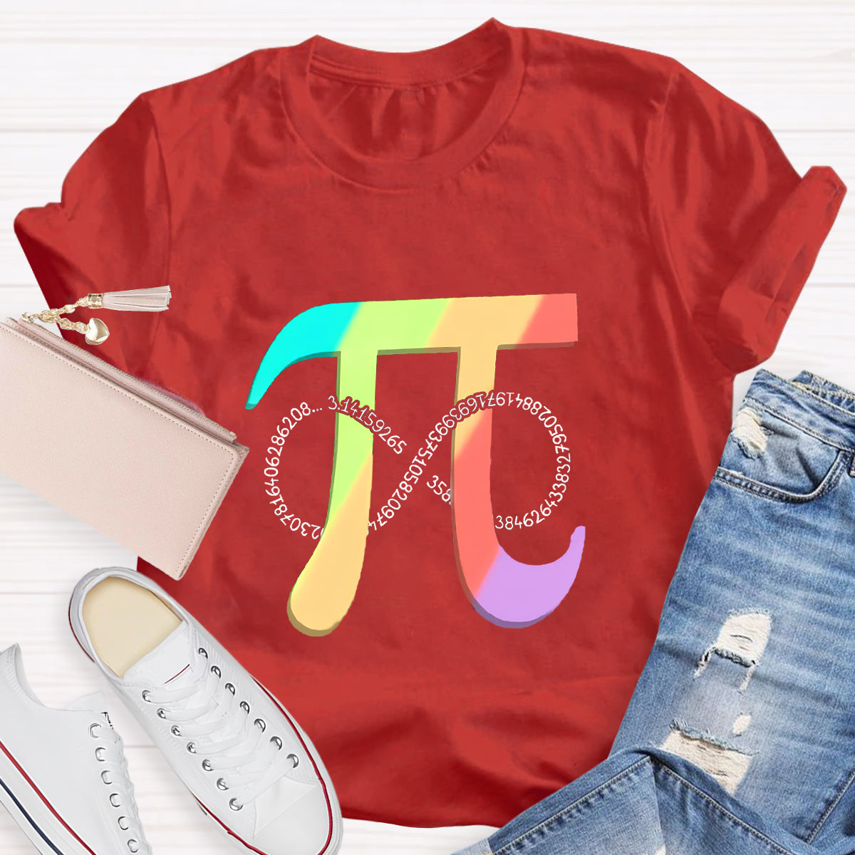 Colorful Pi Math Teacher Graphic T-Shirt