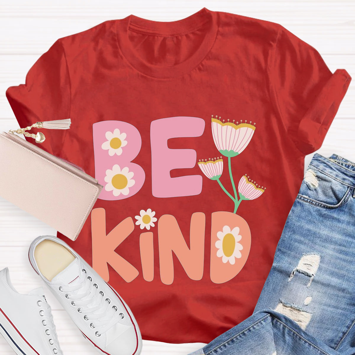 Be Kind Pink Flower Teacher T-Shirt