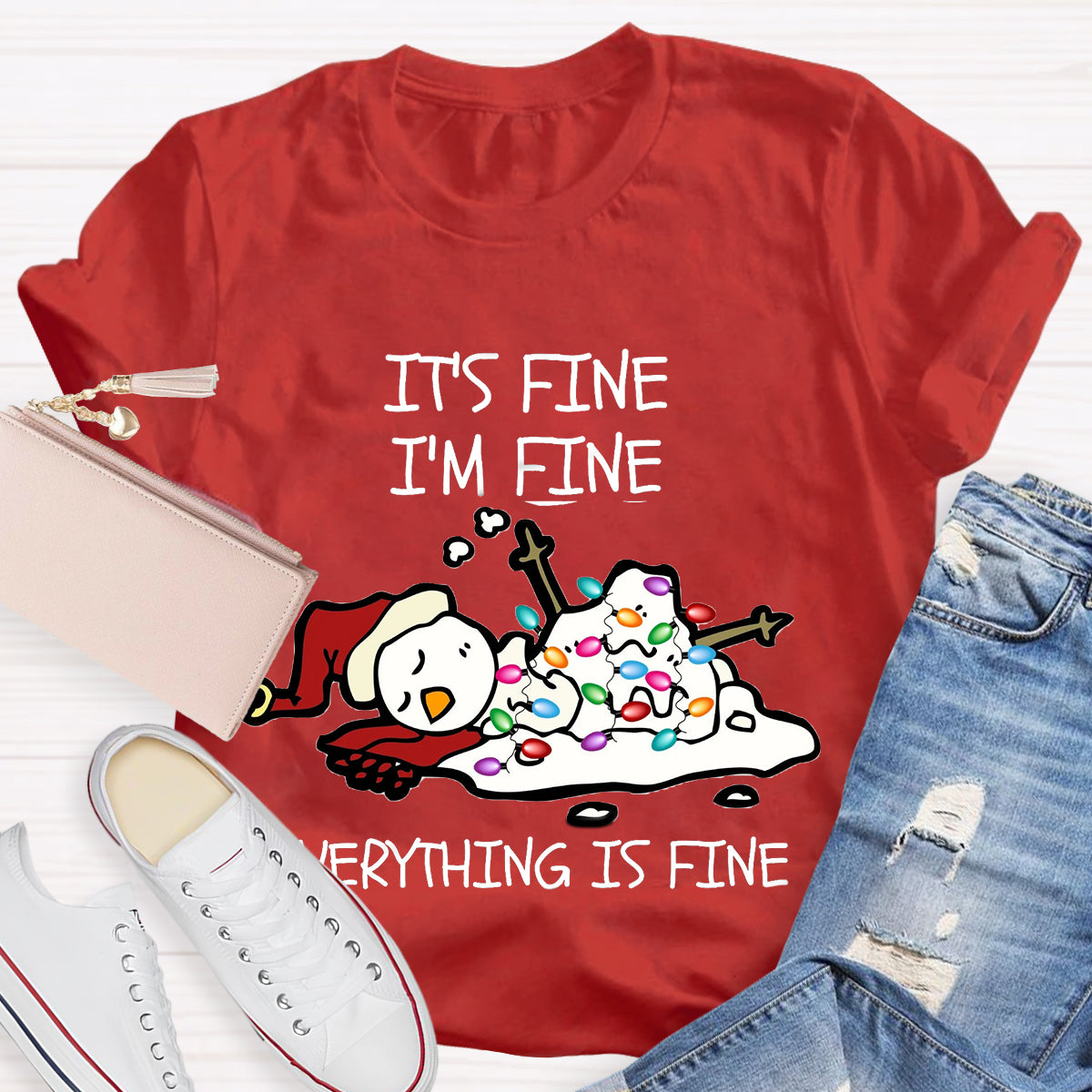 It's Fine I'm Fine Melting Snowman Teacher T-Shirt