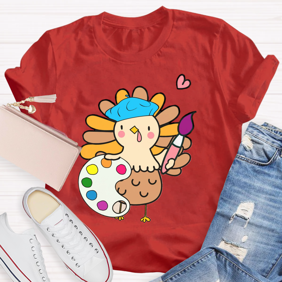 Art Teacher Thanksgiving Turkey Artist T-Shirt