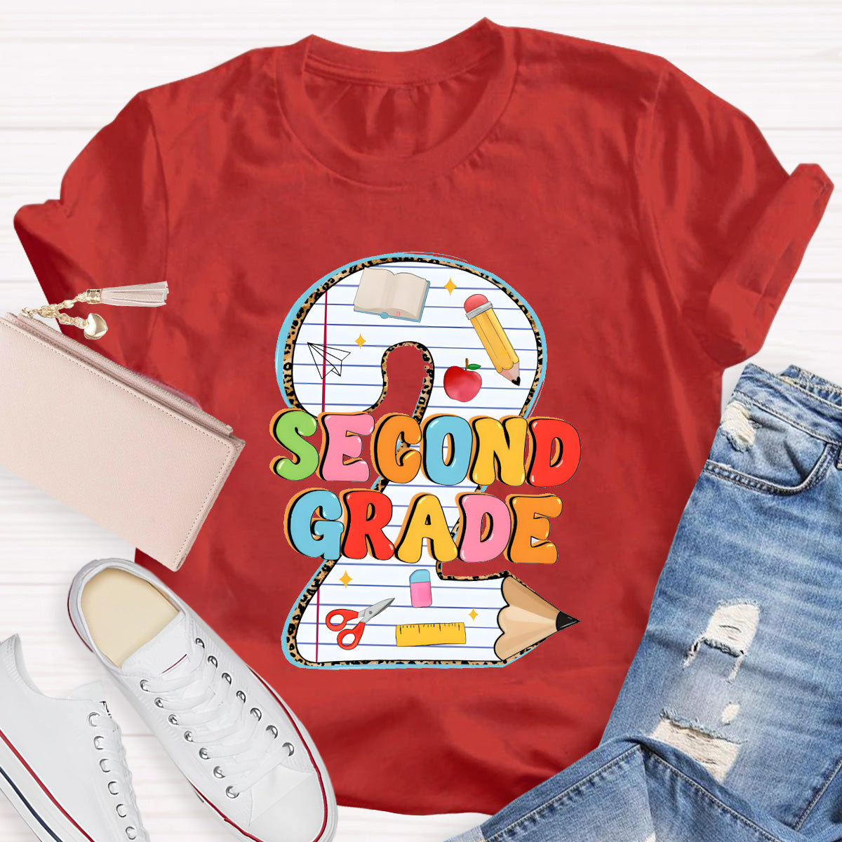 Personalized Grade Pencil Number Second Grand Teacher T-Shirt
