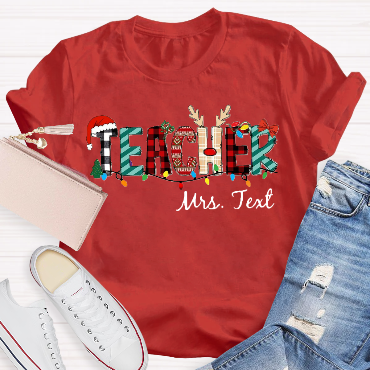 Personalized Name Christmas Teacher T-Shirt