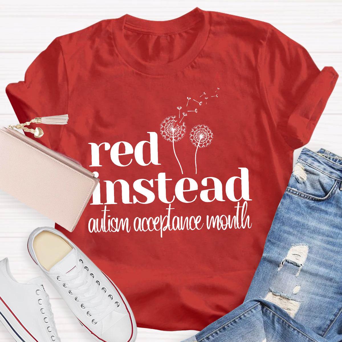 Red Instead Autism Acceptance Month T-Shirt