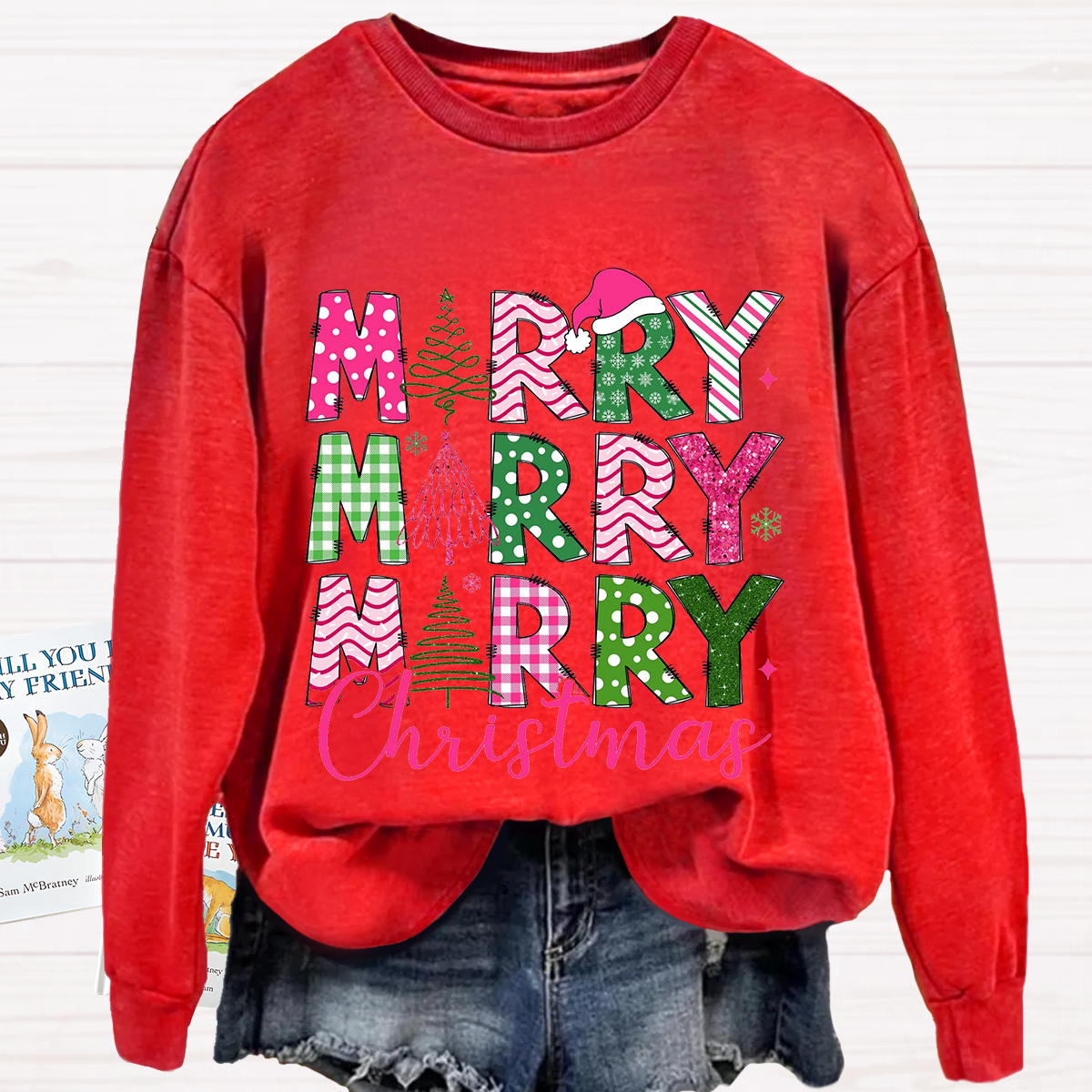 Merry Christmas Tree Geometric Pattern Design Sweatshirt