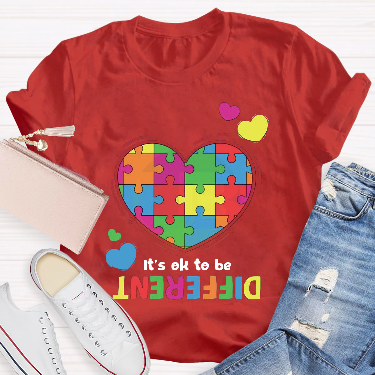 It's Ok To Be Different Colorful Heart T-Shirt