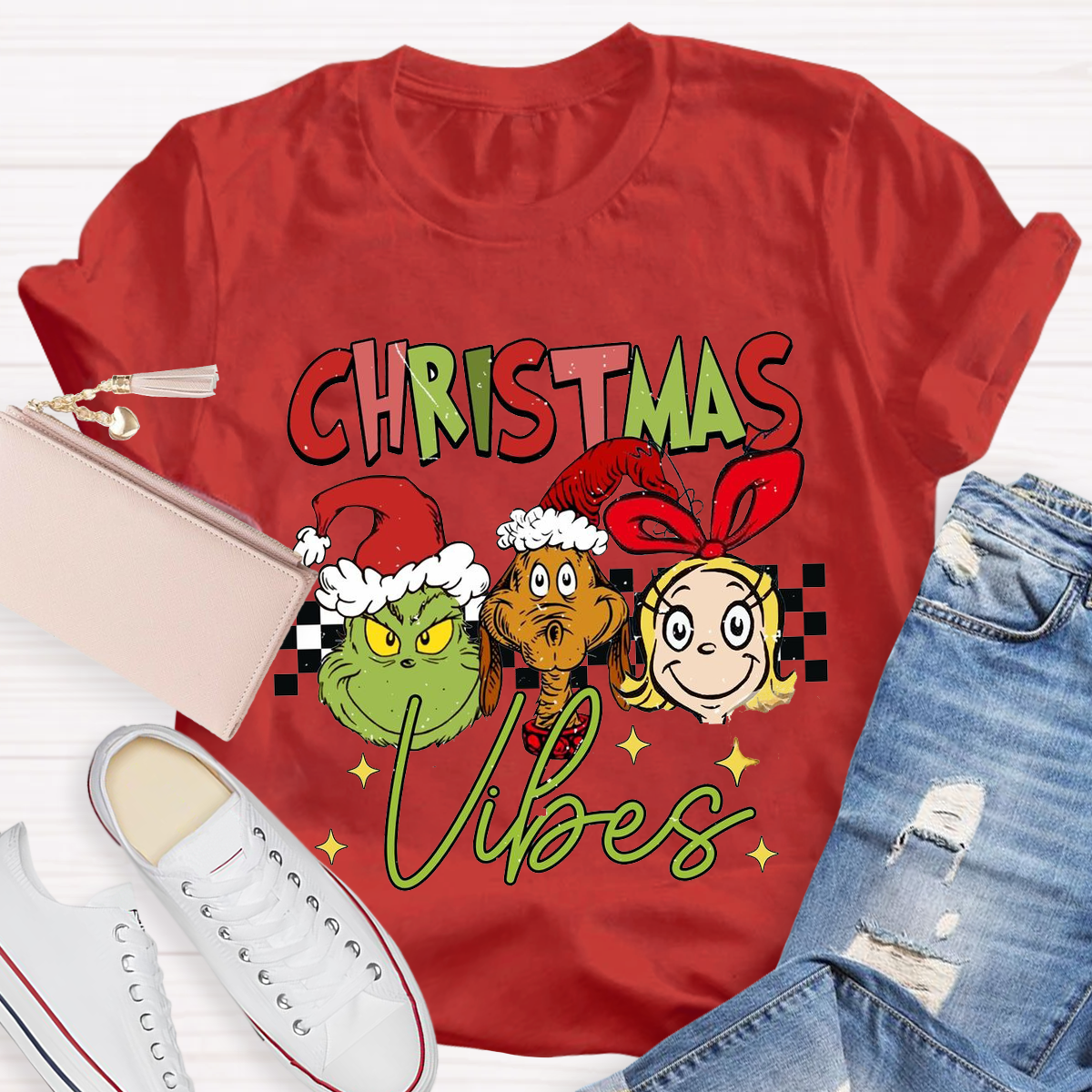 Christmas Vibes Cute Teacher T-Shirt