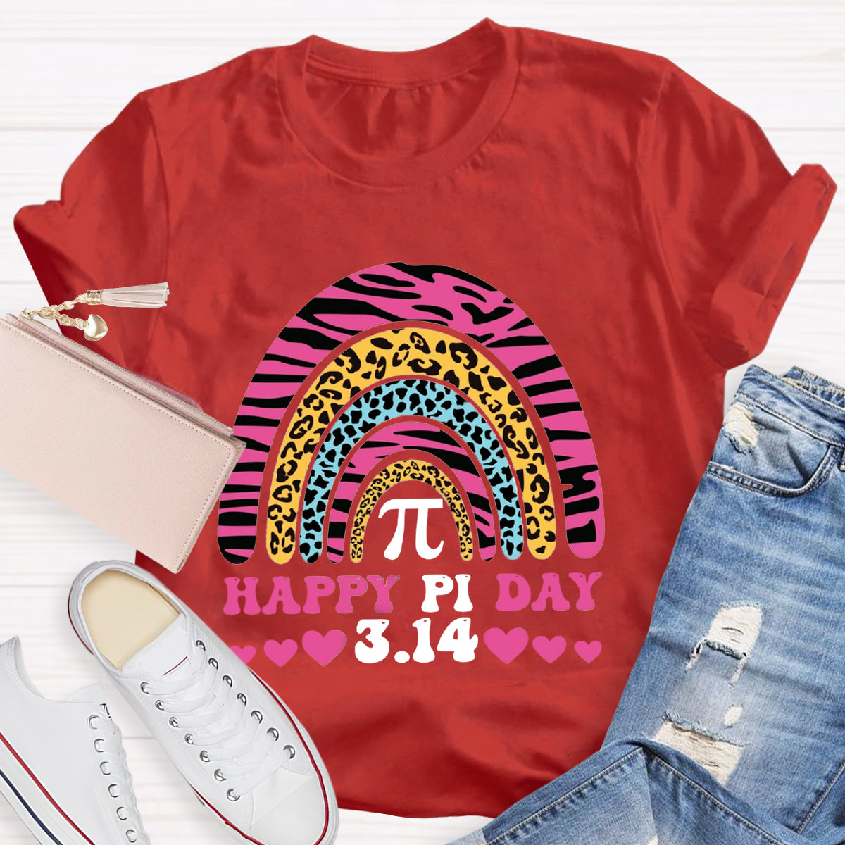 Happy Pi Day Pink Rainbow Teacher T-Shirt