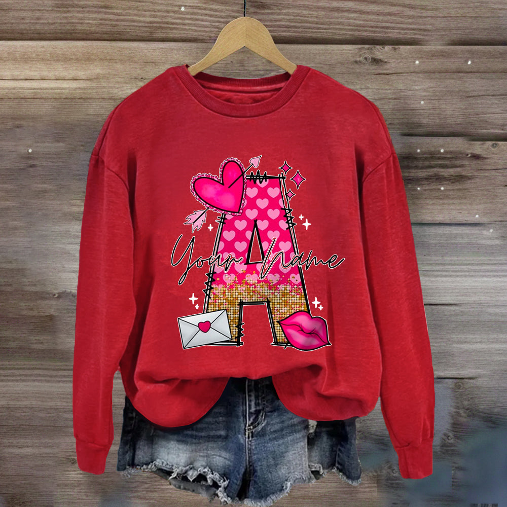 Personalized Name Pink Heart Letter Sweatshirt