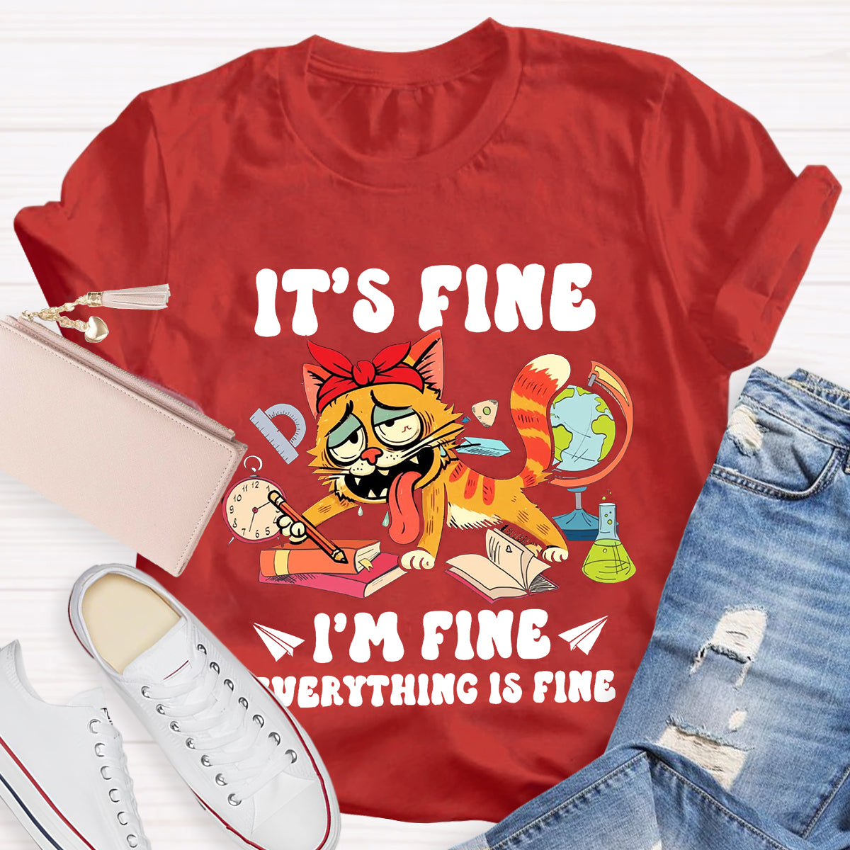 It's Fine I'm Fine Everything Is Fine 100 Days of School Teacher T-Shirt