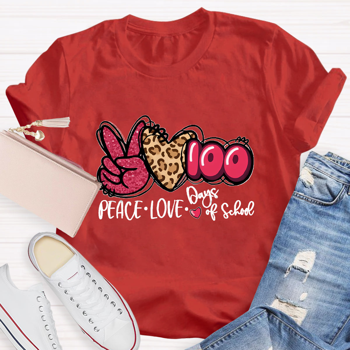 Peace Love 100 Days Of School Teacher T-Shirt