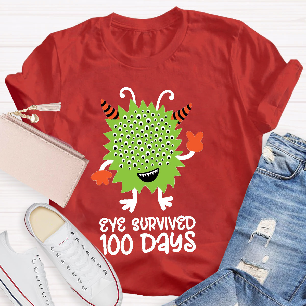 Eye Survived 100 Days Teacher T-Shirt