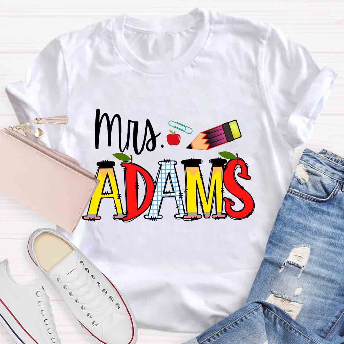 Personalized Teacher Name Apple Pencil T-Shirt