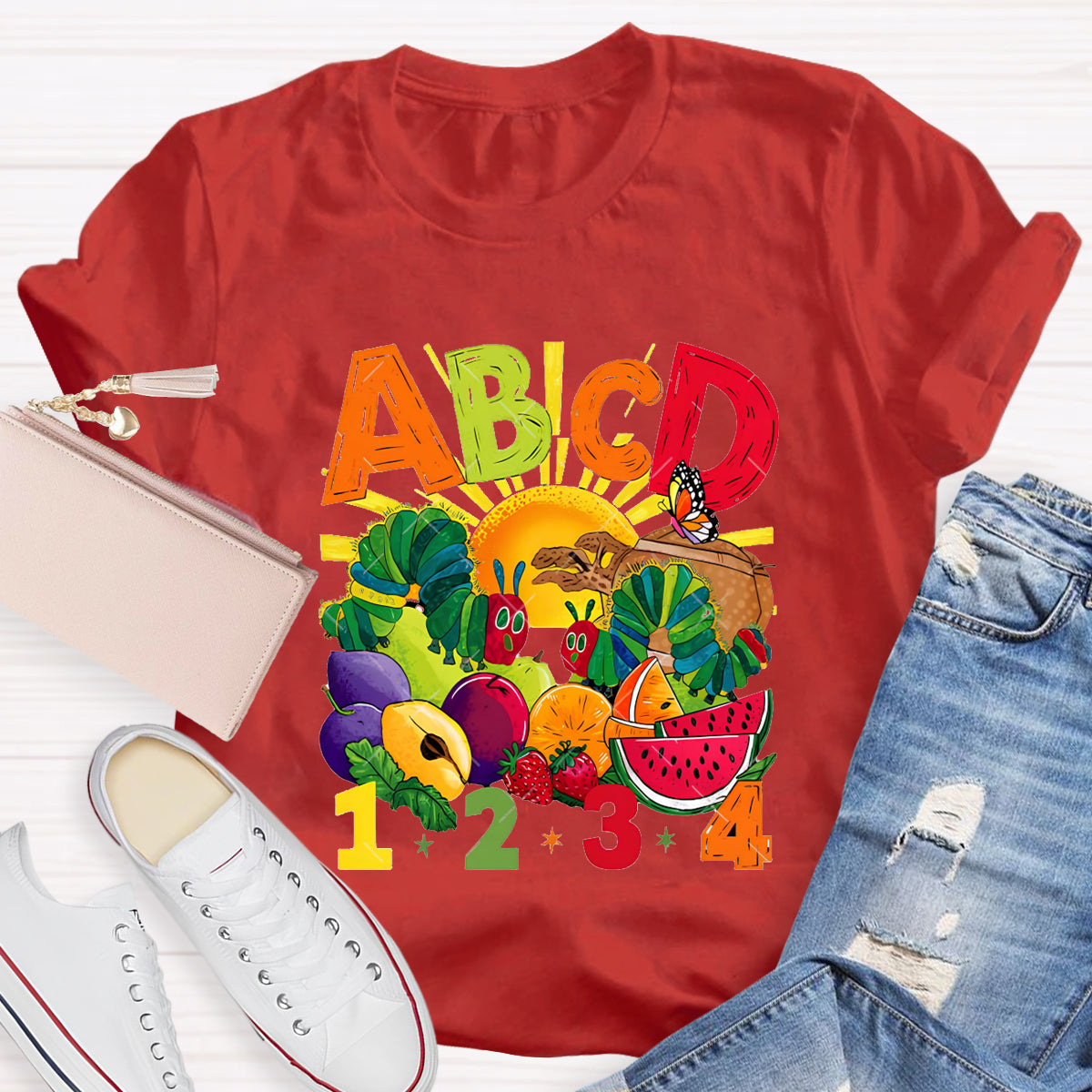 Colorful Letters Butterfly Teacher T-Shirt