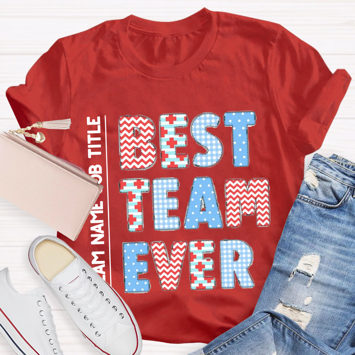 Personalized Team Name Plaid Design T-Shirt