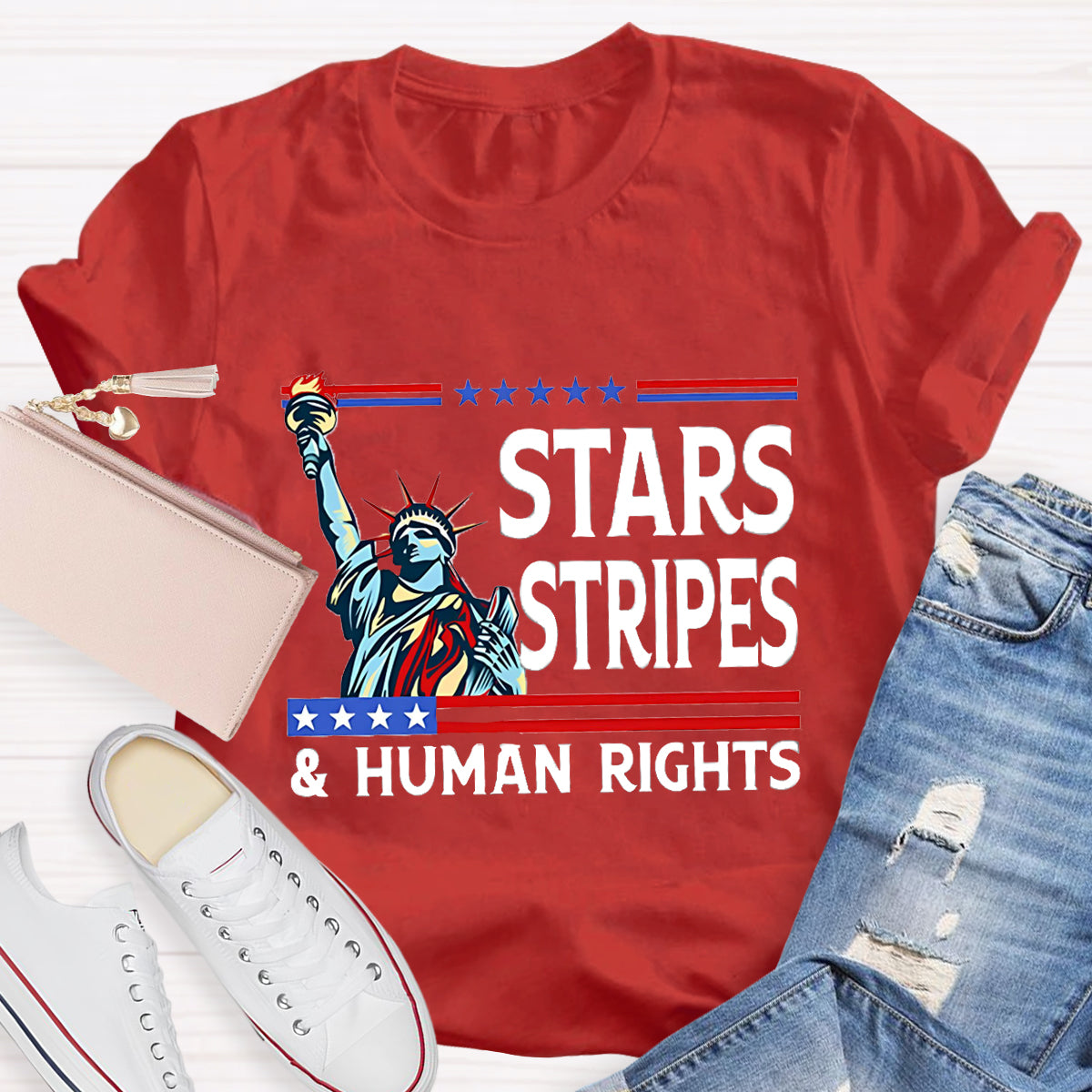 Stars Stripes And Human Rights Teacher T-Shirt