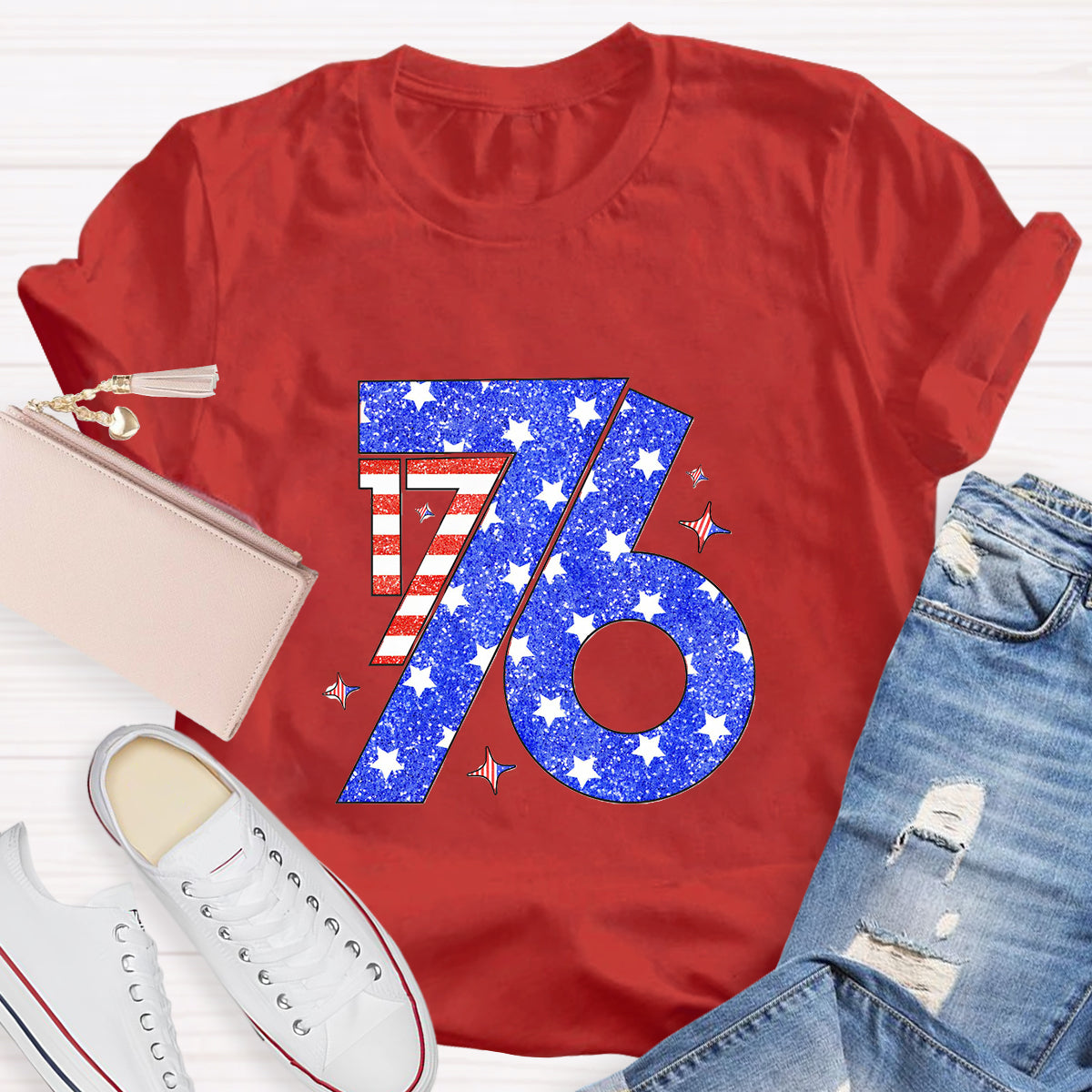 Blue Red White 1776 Teacher T-Shirt