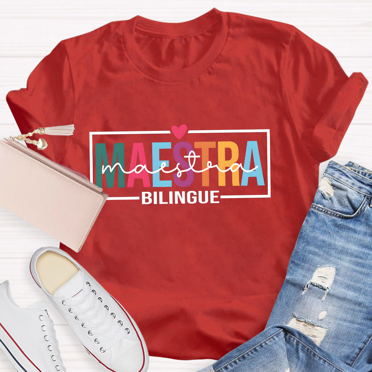 Maestra Bilingue Heart Teacher T-Shirt