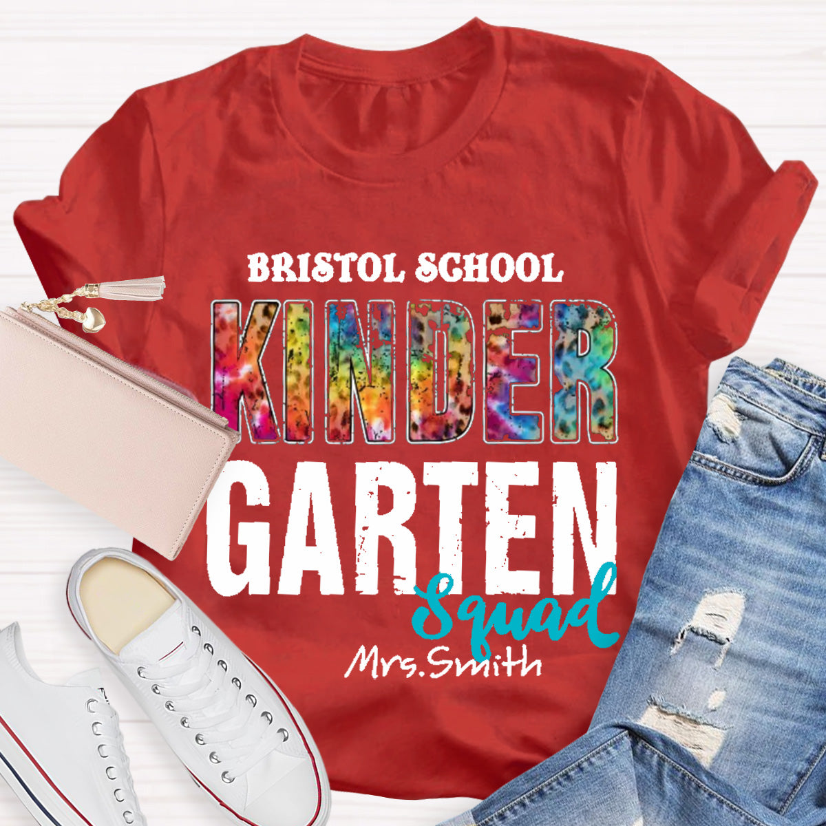 Personalized School Name Teacher Name And Grade Squad Colorful Leopard T-Shirt