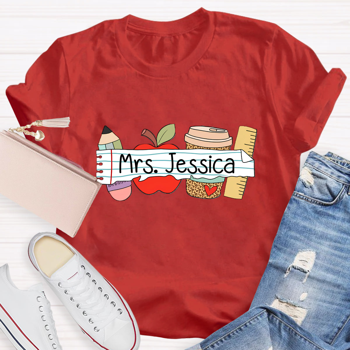 Personalized Teacher's Name Apple Pencil Coffee T-Shirt