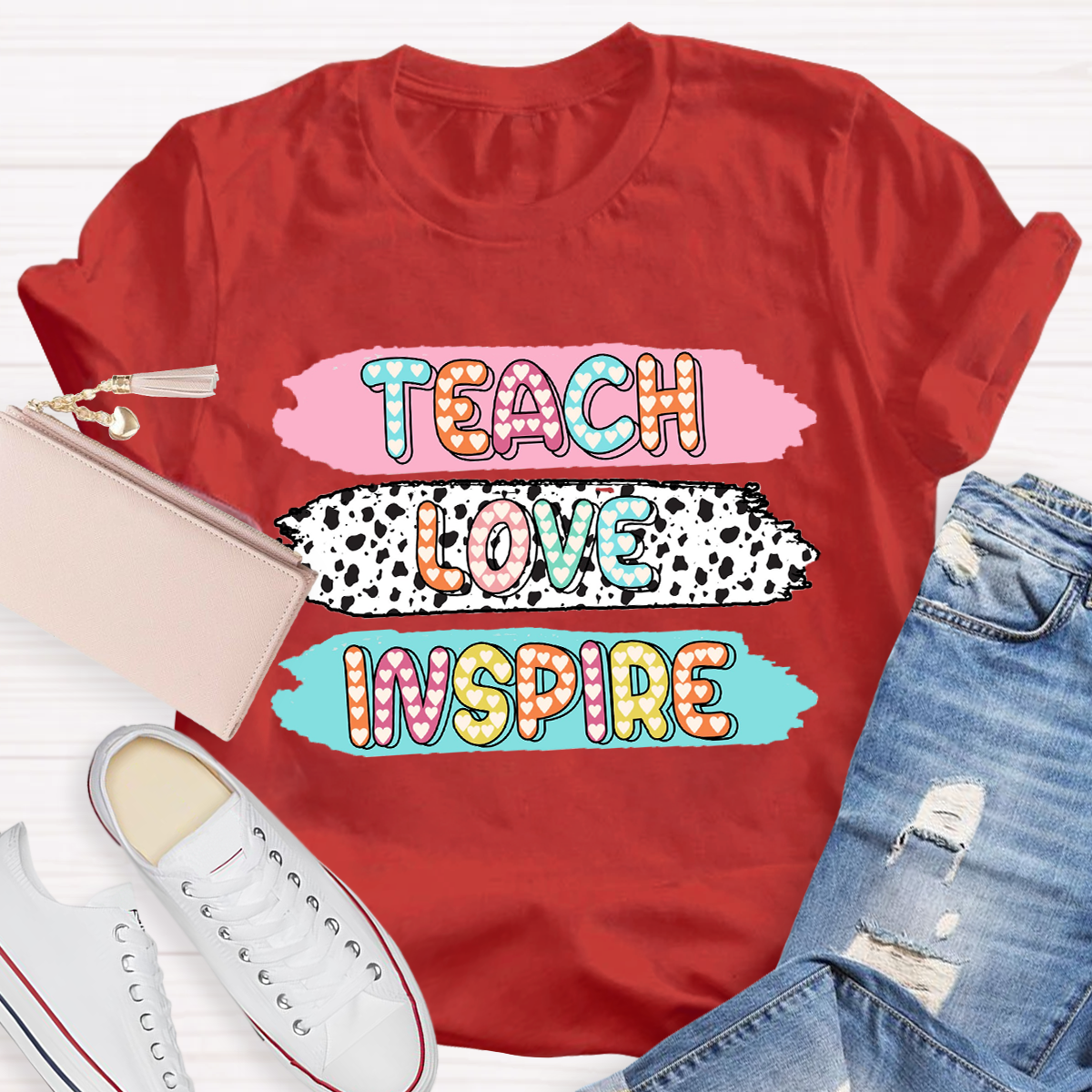 Teach Love Inspire Dot Light Teacher T-Shirt