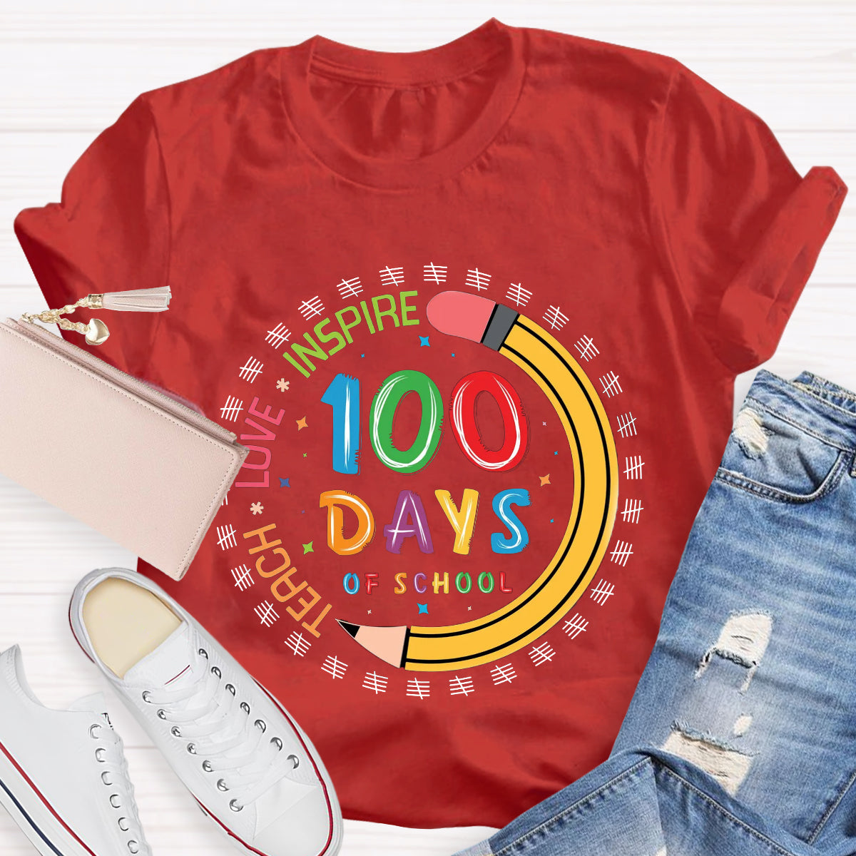 100 Days of School Teach Love Inspire T-Shirt