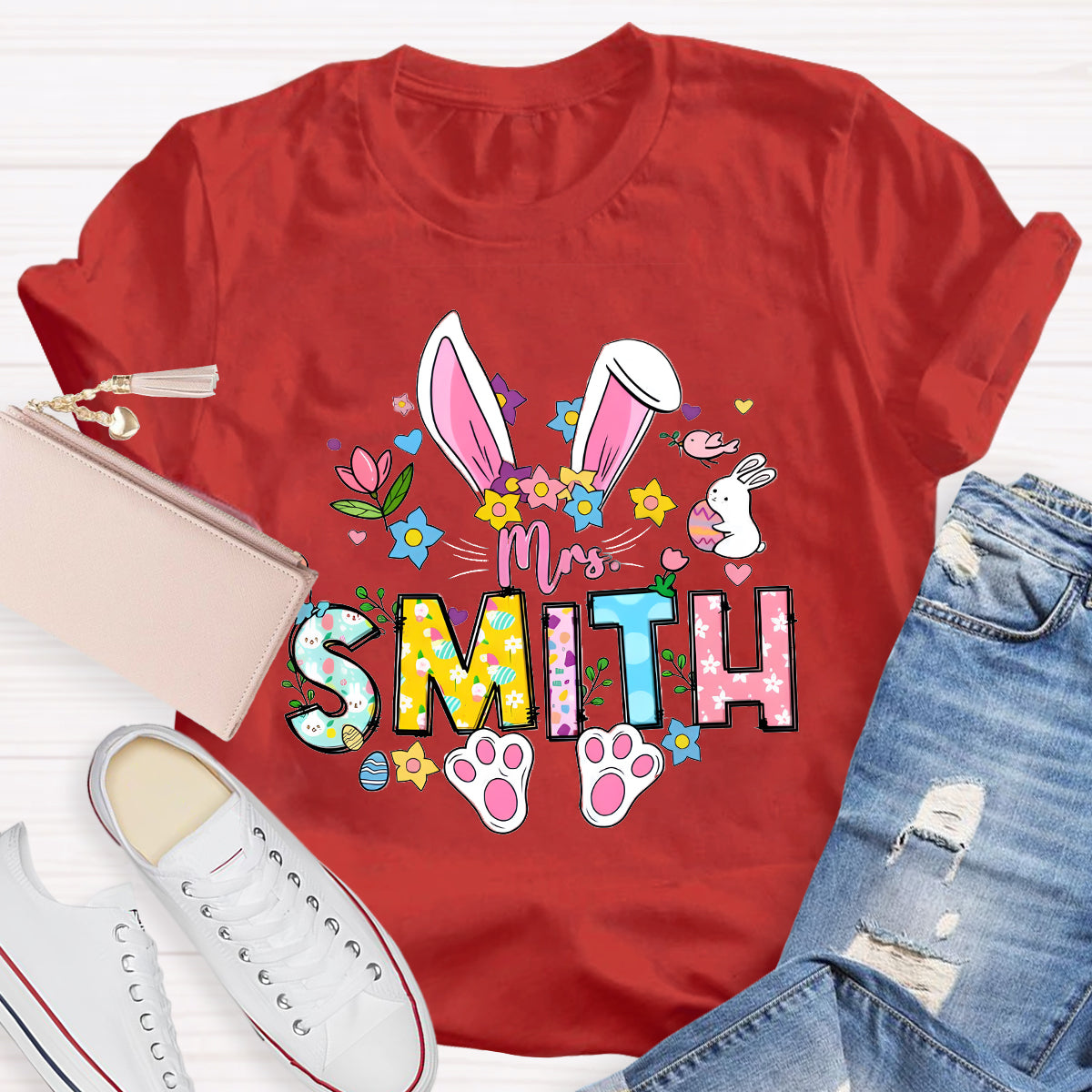 Personalized Easter Bunny Teacher T-Shirt