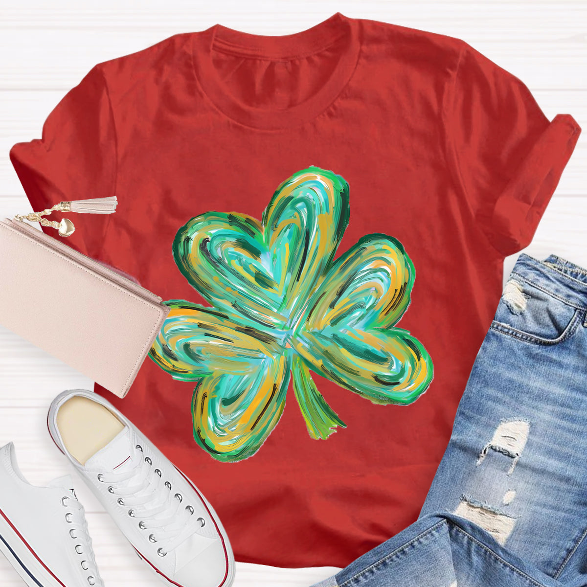 Colorful Clover St Patrick's Day Teacher T-Shirt