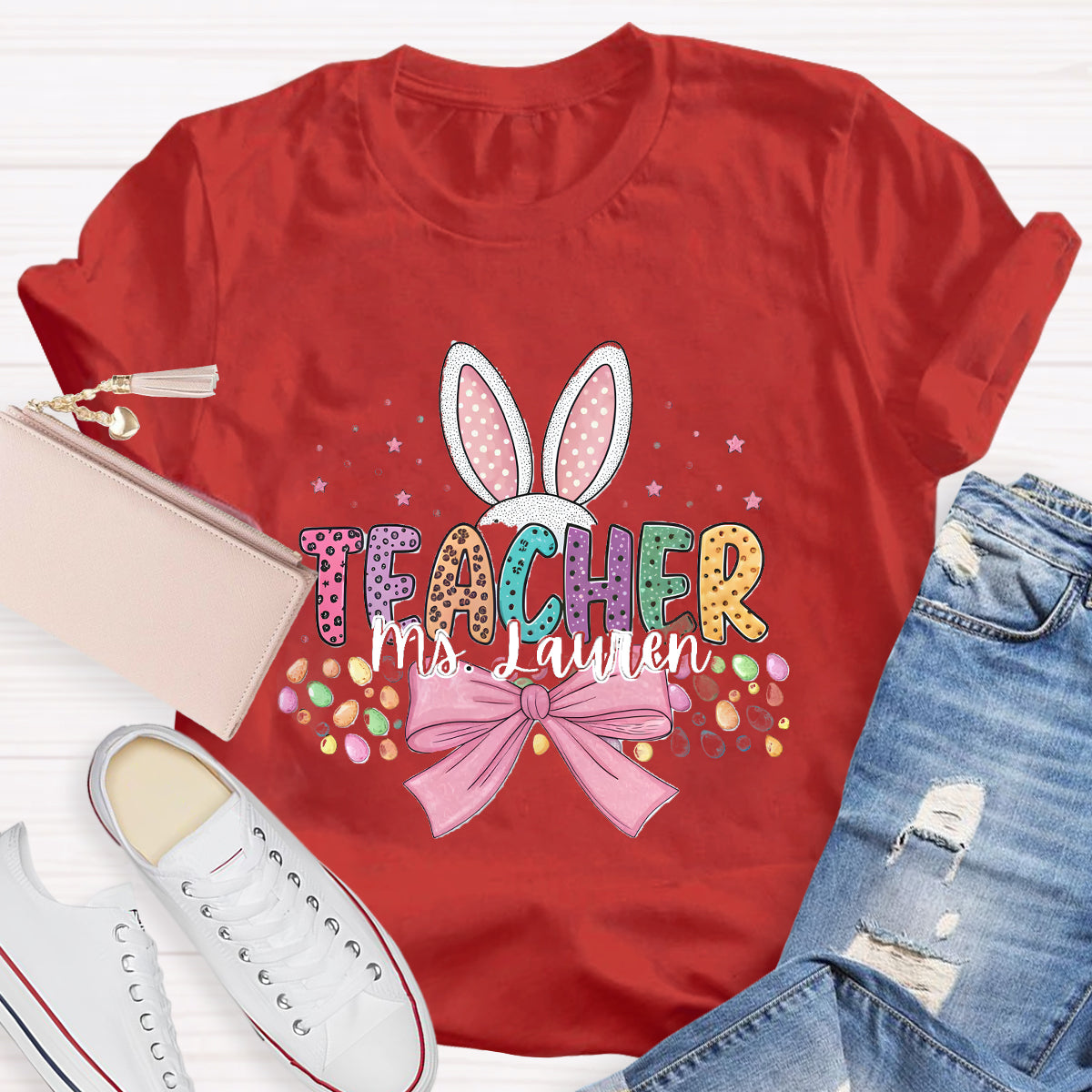 Personalized Name Bunny Teacher T-Shirt