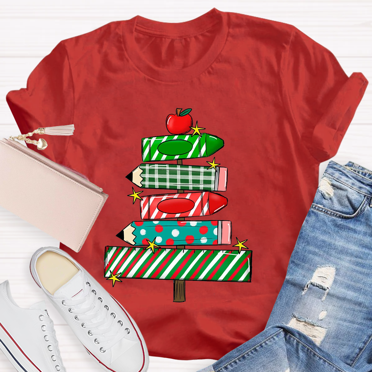 Christmas Pencil Tree Teacher T-Shirt