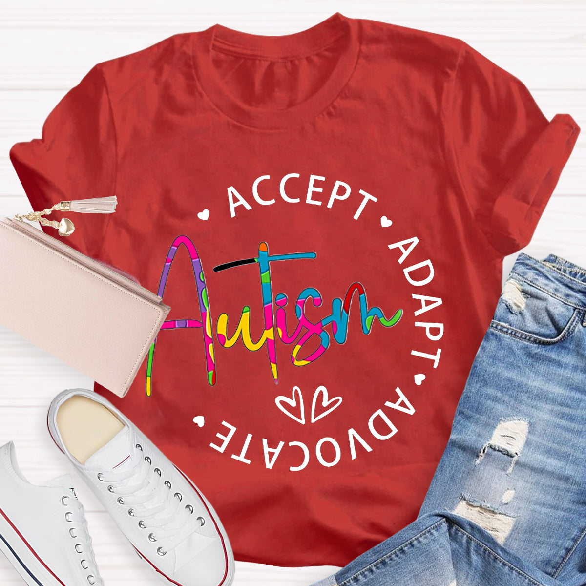 Autism Accept Adapt Advocate Teacher T-Shirt